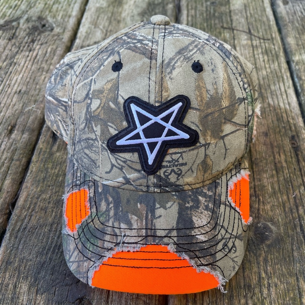 Real Tree Camo and Orange Pentagram Star Patch Men's Cap